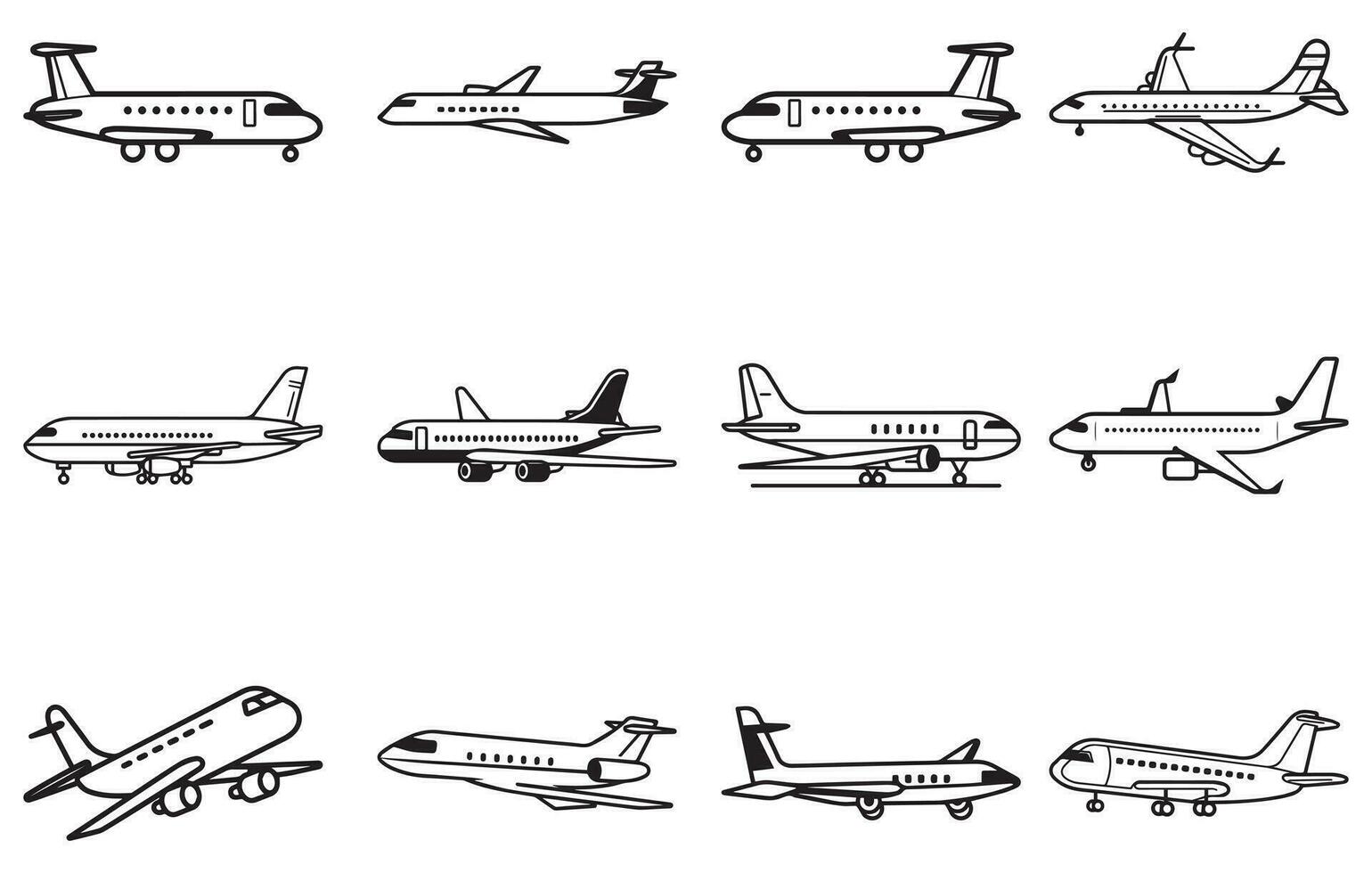 Verkehrsflugzeug. editierbar Gliederung skizzieren von Flugzeug. Lager Vektor Illustration, Gliederung Zeichnung Flugzeug im ein eben Stil,