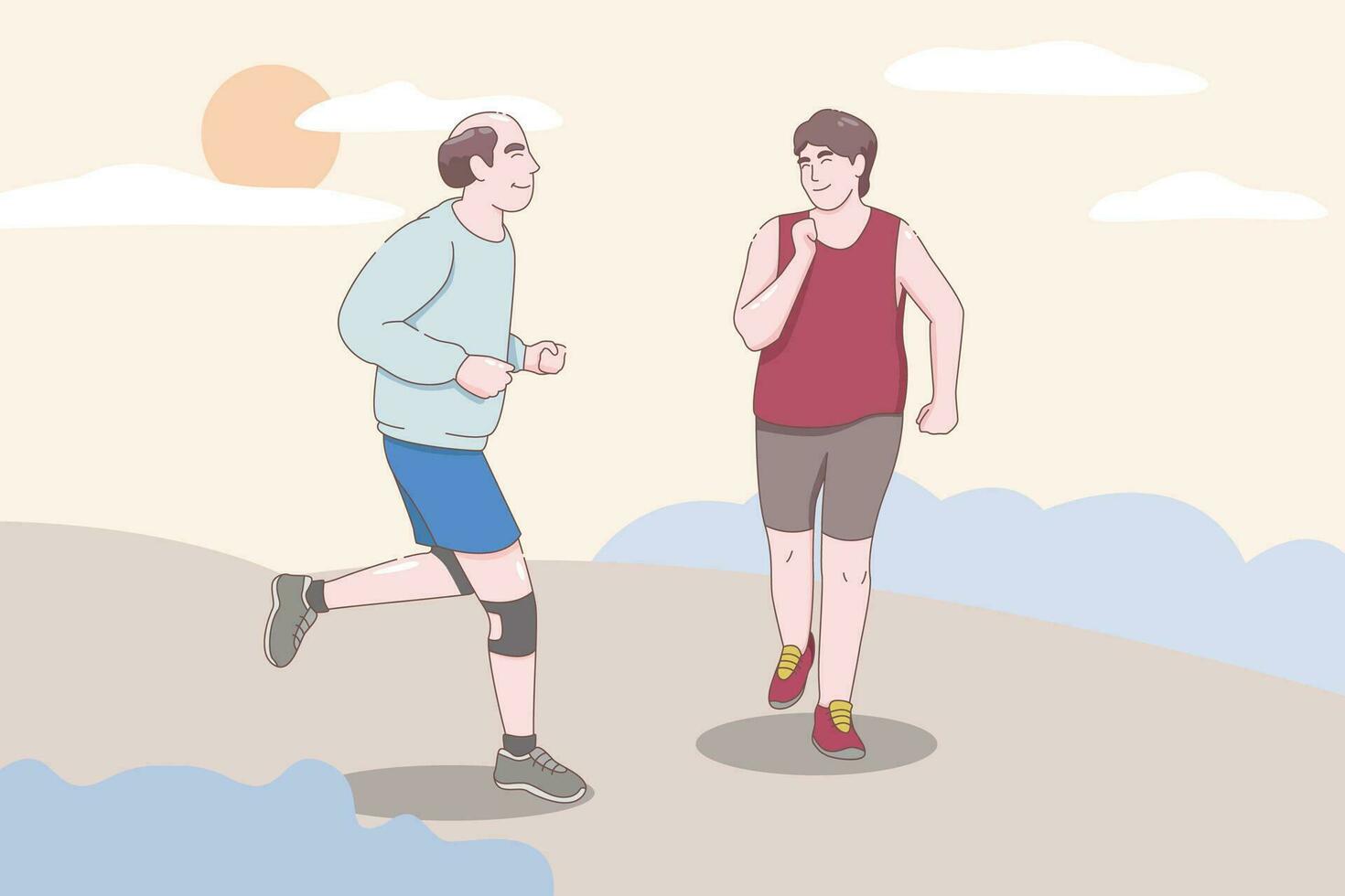 senior ålder par löpning, äldre man och kvinna joggning, människor karaktär vektor illustration