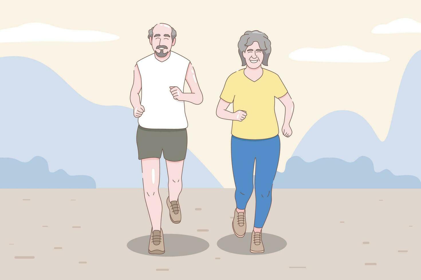 senior ålder par löpning, äldre man och kvinna joggning, människor karaktär vektor illustration