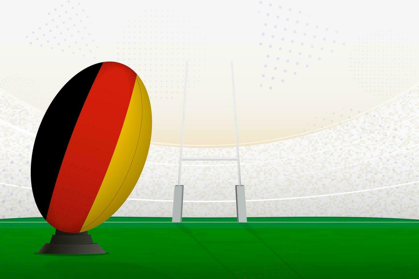 Deutschland National Mannschaft Rugby Ball auf Rugby Stadion und Tor Beiträge, vorbereiten zum ein Strafe oder kostenlos trete. vektor