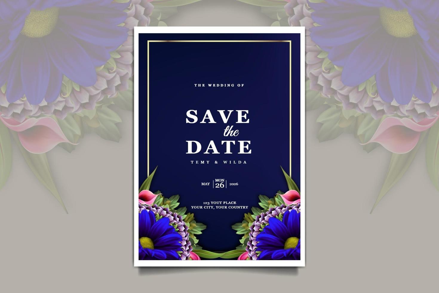 elegantes Save the Date Hochzeitseinladungskartenset vektor