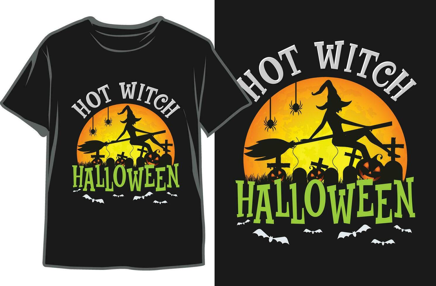 varm häxa halloween svart t-shirt design vektor. halloween häxa t-shirt. vektor