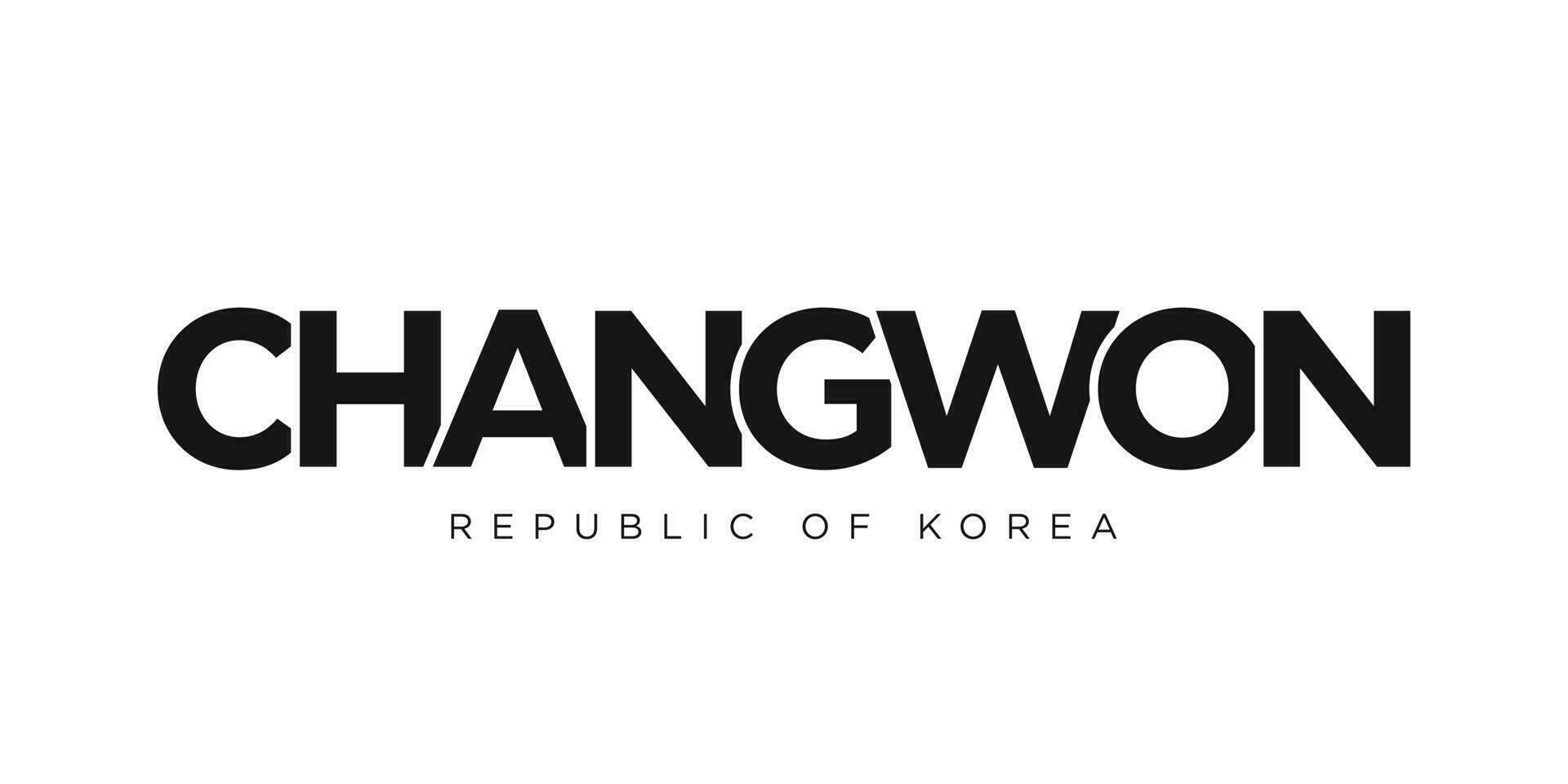 Changwon im das Korea Emblem. das Design Eigenschaften ein geometrisch Stil, Vektor Illustration mit Fett gedruckt Typografie im ein modern Schriftart. das Grafik Slogan Beschriftung.