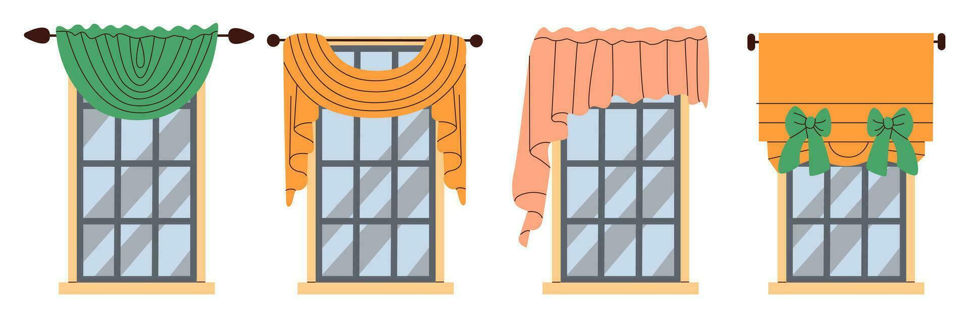 Hem textil- uppsättning. dekorativ gardiner för interiör design. mysigt textilier för Hem dekor. platt vektor illustration.