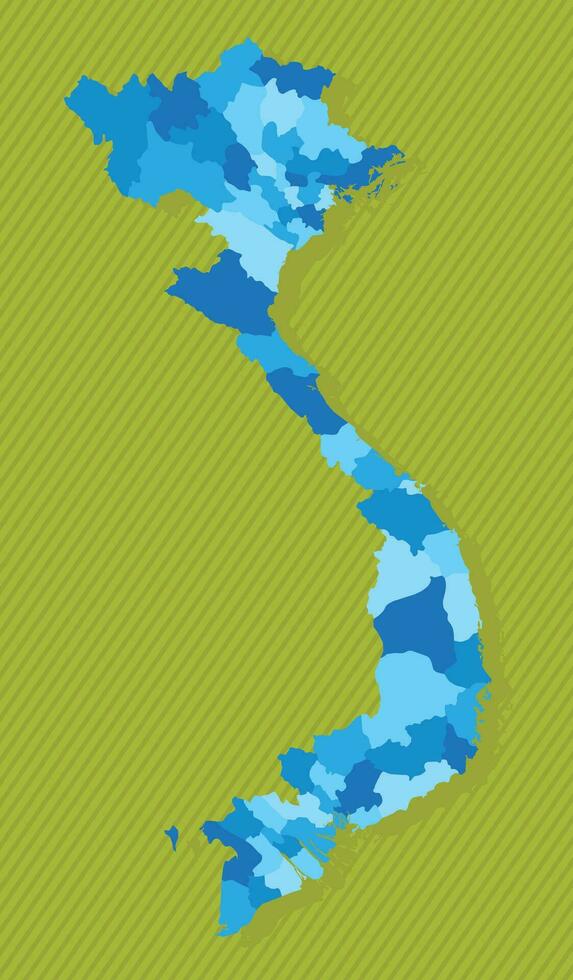 vietnam Karta med gräns av de regioner blå politisk Karta grön bakgrund vektor illustration