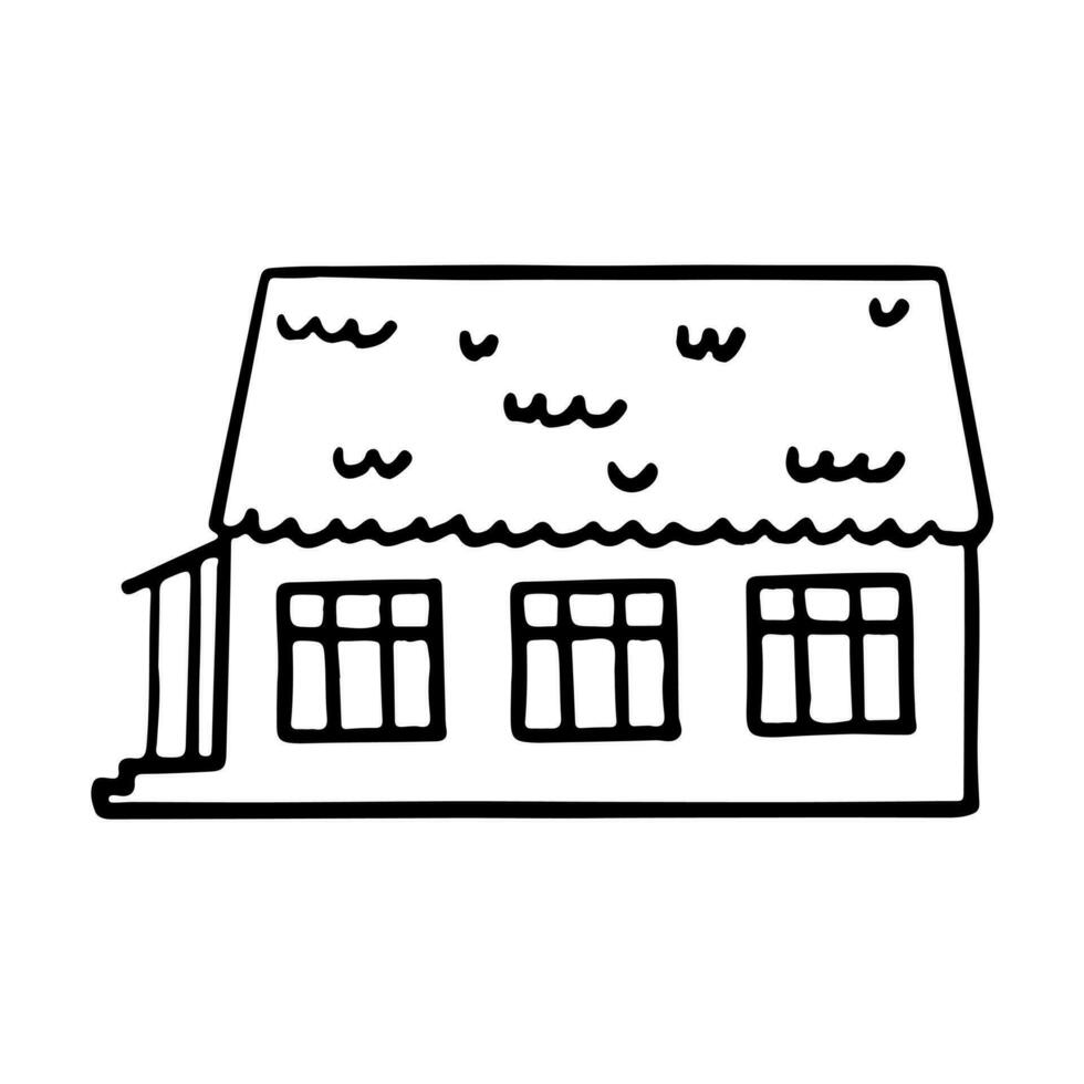 Hausbau im handgezeichneten Doodle-Stil. Vektorsymbol. Architektur, Bau, Dorf, Homepage. Malbuchseite für Kinder. vektor
