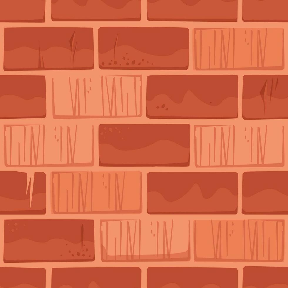 Karikatur Backstein Mauer von rot Farbe mit unvollendet und alt Teile, Platz nahtlos Muster vektor