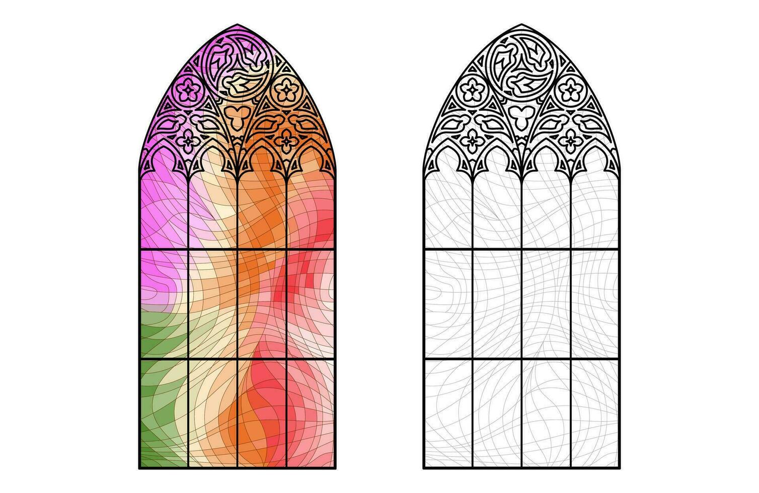 kyrka glas arbetsblad. Färg mosaik- fönster. vektor