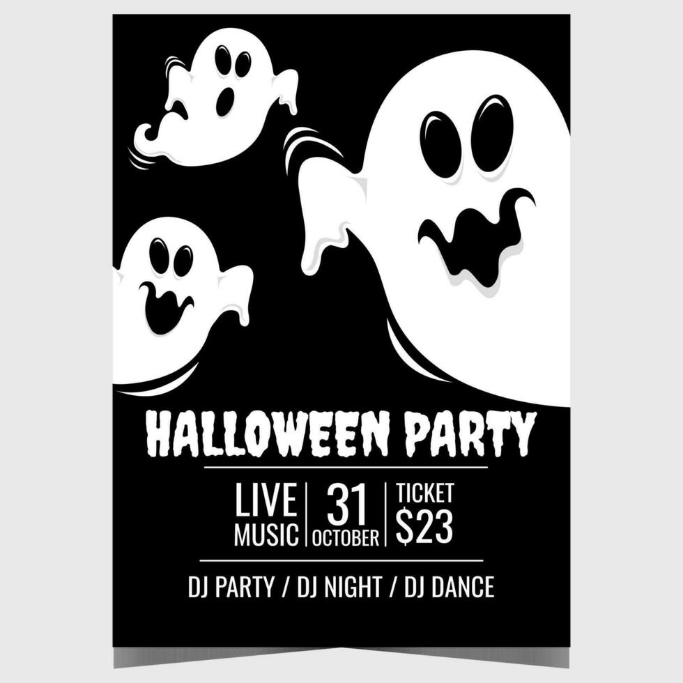 halloween fest baner med skrämmande spöken eller fantomer på svart bakgrund. vektor design mall för läskigt halloween fest affisch, inbjudan flygblad eller folder till fira de Semester på oktober 31.