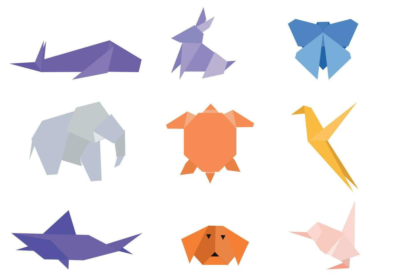 uppsättning papper djur.origami djur tillverkad av papper i origami teknik.tecknad film geometrisk vild djur- formad siffror vektor uppsättning.