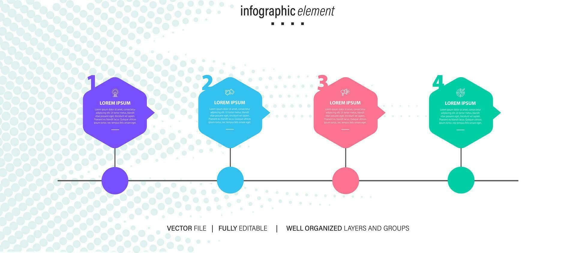 4 Schritte Straße Karte modern Zeitleiste Diagramm mit Kreis Thema Diagramm und Geschäft Symbole vektor