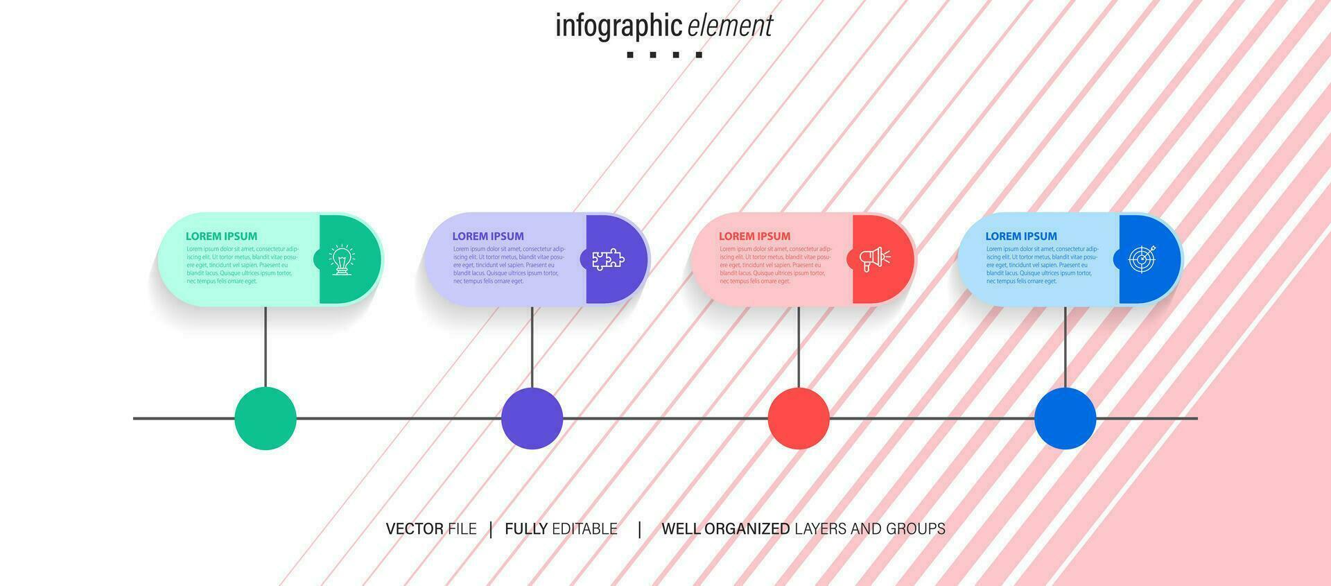 tidslinje infographic designelement och nummeralternativ. affärsidé med 4 steg. kan användas för arbetsflödeslayout, diagram, årsredovisning, webbdesign. vektor affärsmall för presentation.