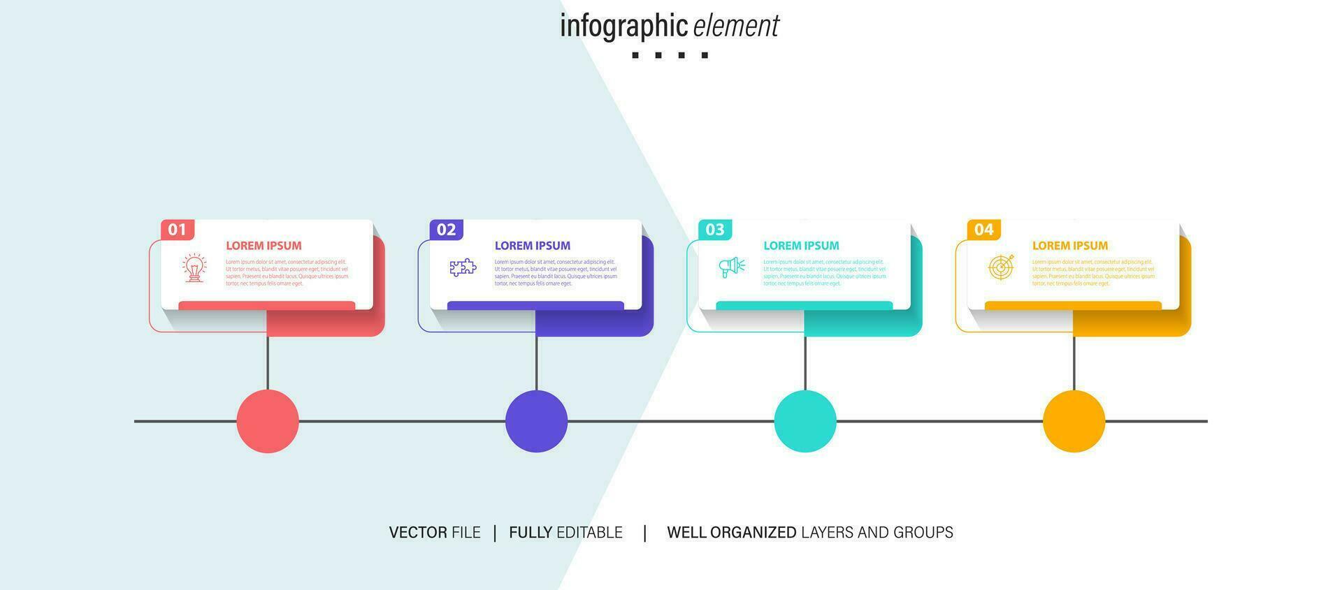 linje steg infografik. 4 alternativ arbetsflöde diagram, cirkel tidslinje siffra infograf, bearbeta steg Diagram. linjär vektor infografik. bearbeta beställa infographic pil och steg punkt illustration