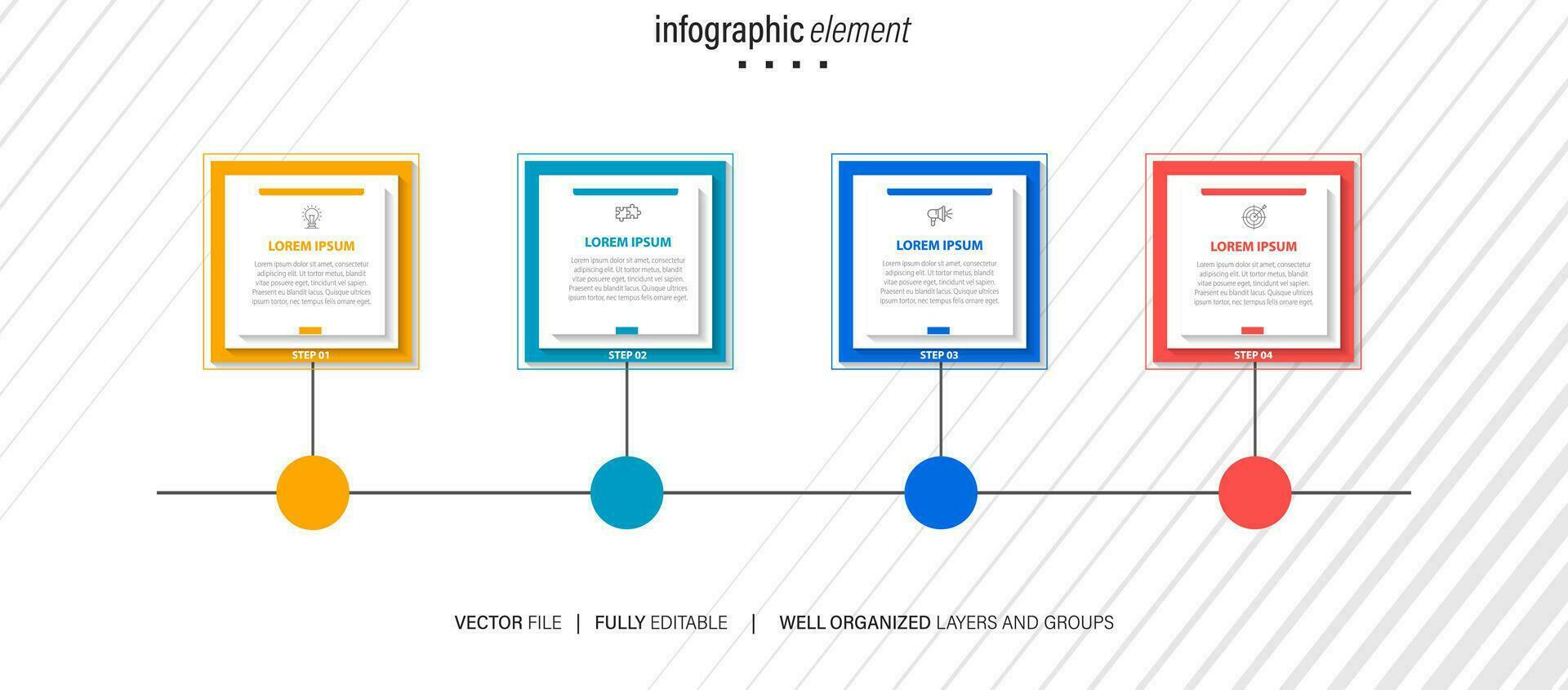 Vektor-Infografik-Vorlage mit 3D-Papieretikett, integrierten Kreisen. Geschäftskonzept mit 4 Optionen. für Inhalt, Diagramm, Flussdiagramm, Schritte, Teile, Zeitleisten-Infografiken, Workflow, Diagramm. vektor