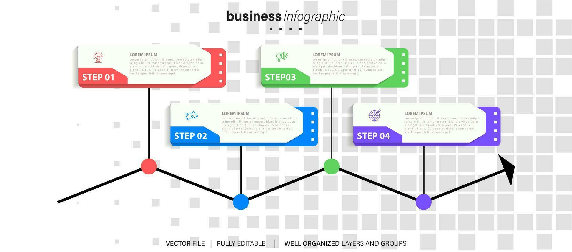 vektor infographic 3d lång cirkel märka, infographic med siffra 4 alternativ processer.