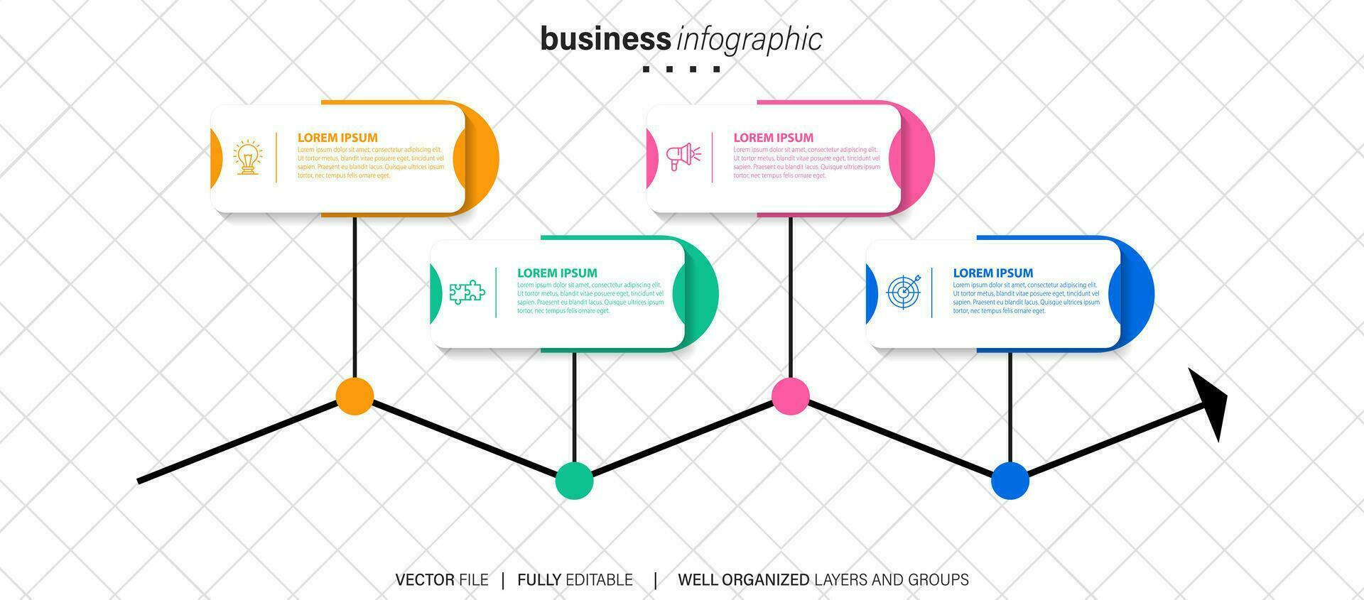 Visualisierung von Geschäftsdaten. Timeline-Infografik-Symbole für abstrakte Hintergrundvorlage Meilensteinelement modernes Diagramm Prozesstechnologie digitales Marketing-Datenpräsentationsdiagramm Vektor