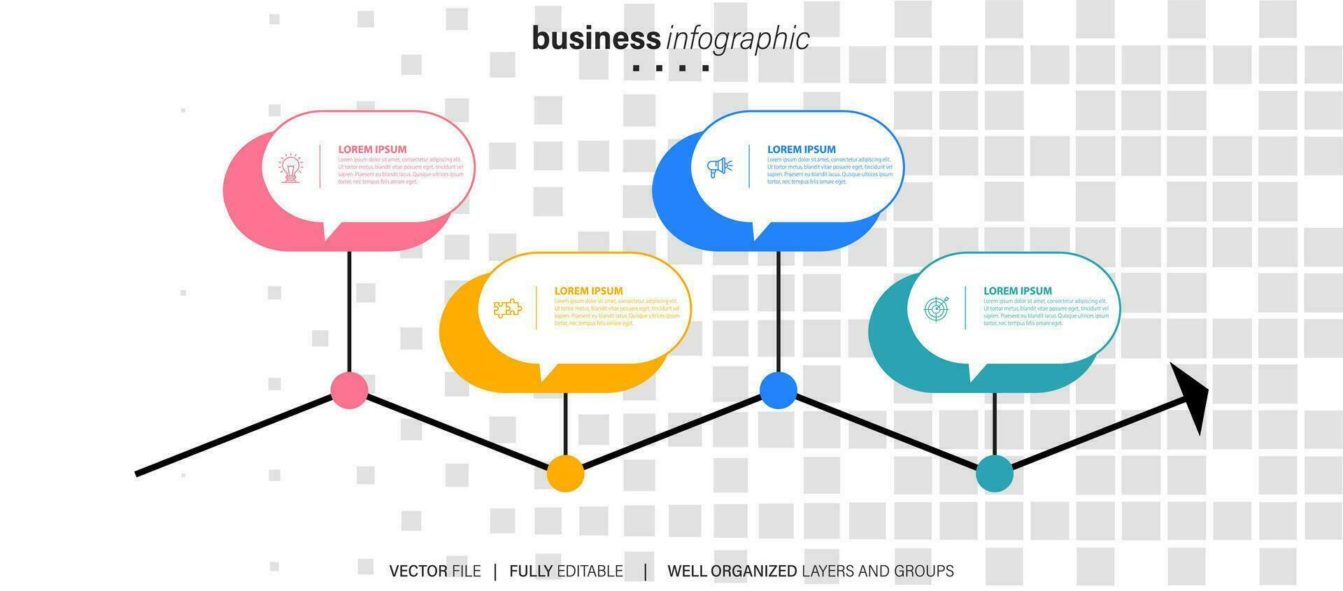Timeline-Infografik-Design mit Kreis für Geschäftsvorlage. Vektor 4 Schritte.