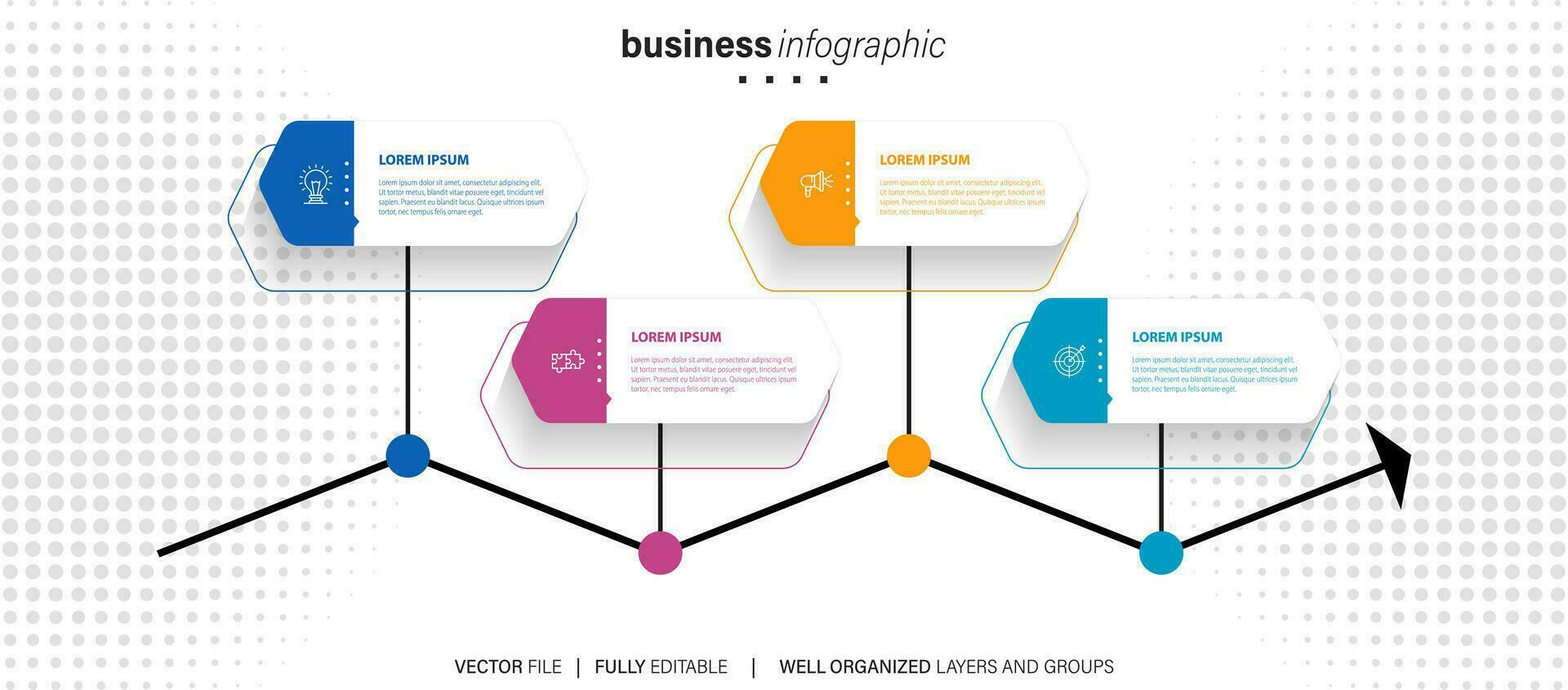 Vektor-Infografik-Vorlage mit 3D-Papieretikett, integrierten Kreisen. Geschäftskonzept mit 4 Optionen. für Inhalt, Diagramm, Flussdiagramm, Schritte, Teile, Zeitleisten-Infografiken, Workflow, Diagramm. vektor
