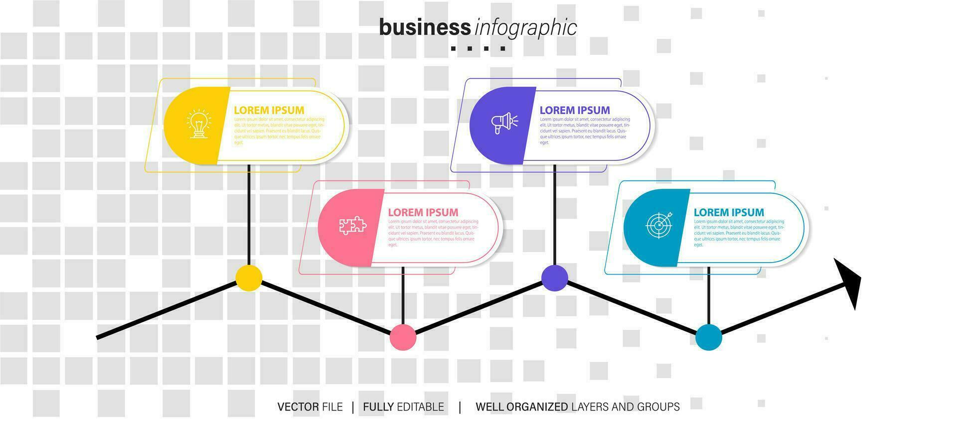 kreativt koncept för infografik med 4 steg, alternativ, delar eller processer. visualisering av affärsdata vektor