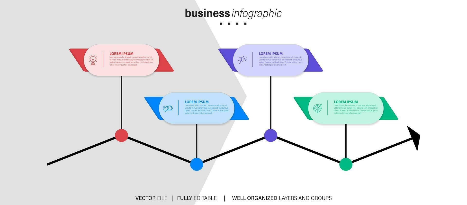 begrepp av företag modell med 4 på varandra följande steg. fyra färgrik grafisk element. tidslinje design för broschyr, presentation. infographic design layout vektor