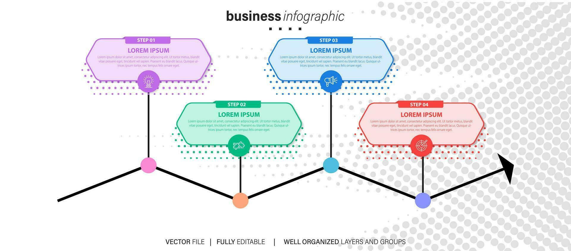 Konzept von Geschäft Modell- mit 4 aufeinanderfolgend Schritte. vier bunt Grafik Elemente. Zeitleiste Design zum Broschüre, Präsentation. Infografik Design Layout vektor