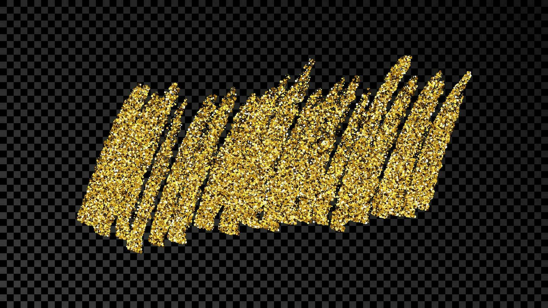 hand dragen bläck fläck i guld glitter. guld bläck fläck med pärlar isolerat på mörk vektor