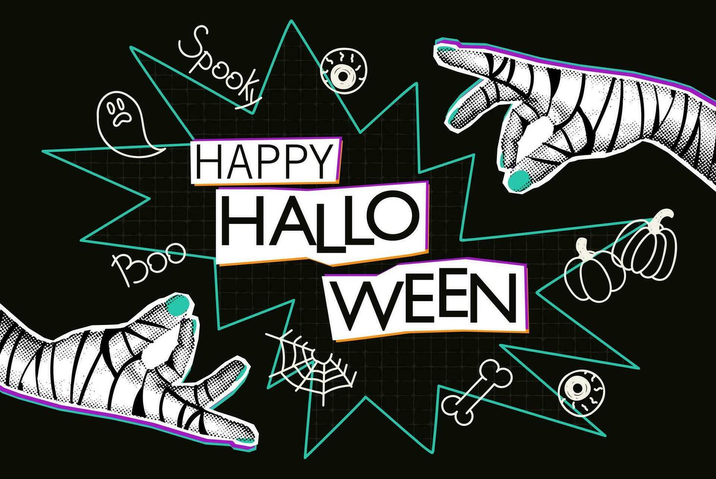 glücklich Halloween Halbton Collage Banner Vektor Illustration