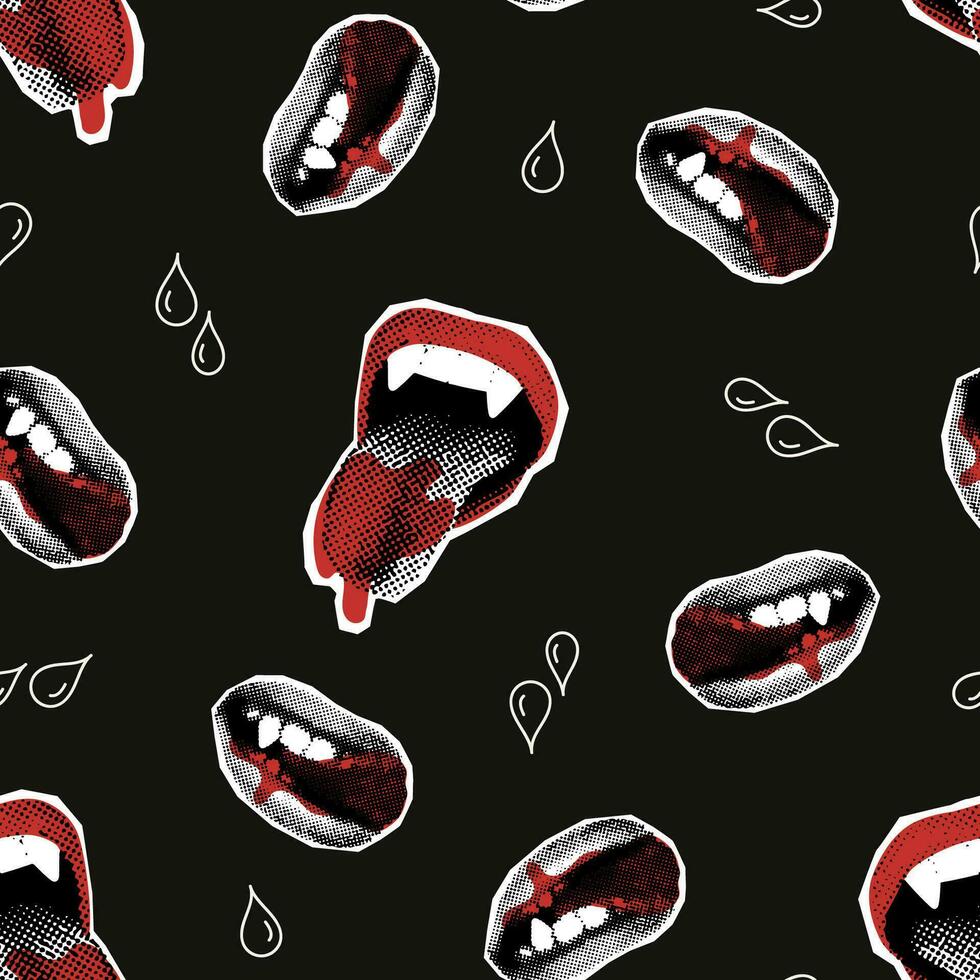 vampyr röd mun halvton collage vektor illustration