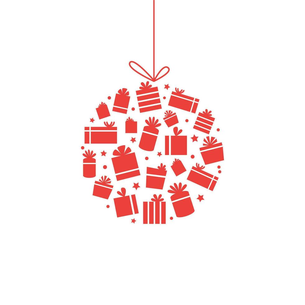jul träd leksak från gåvor. isolerat objekt, röd boll, ny år, jul. design element för vykort, affisch, kort, baner. vektor