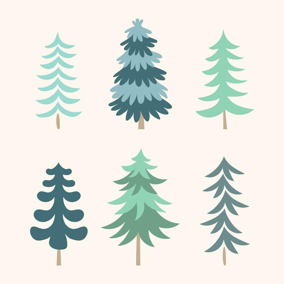 hand dragen uppsättning av jul träd. högtider bakgrund. vektor illustration. design element.