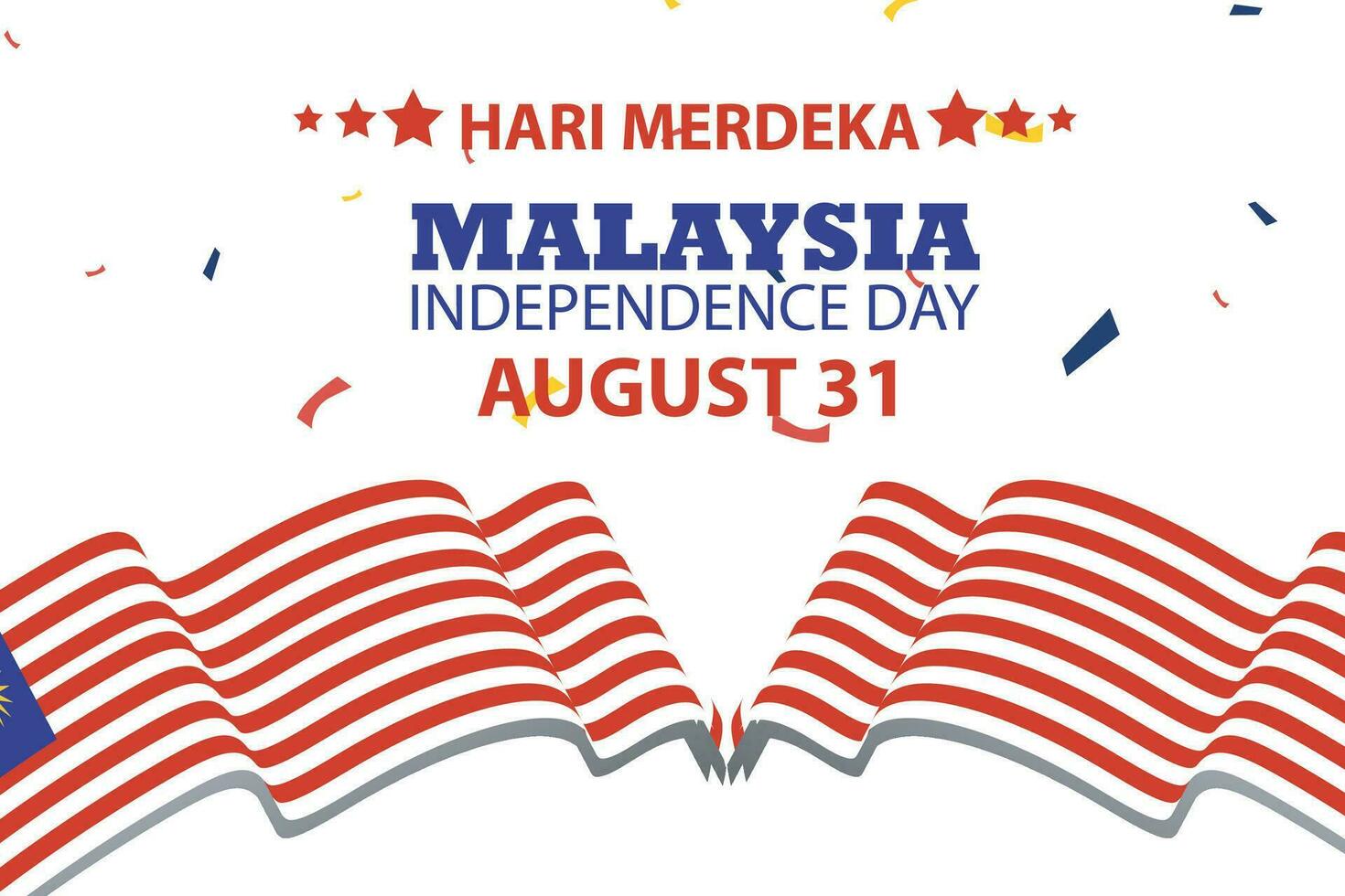 glücklich Unabhängigkeit Tag Malaysia 31 August. Banner, Sozial Medien Post, Flyer oder Gruß Karte mit das Thema von Blau rot Kampf und Flagge von Malaysia. Vektor Illustration
