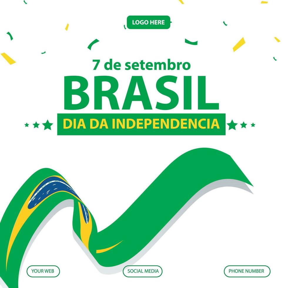 Brasilien Unabhängigkeit Tag 7 September Feier Vektor Vorlage Banner, Sozial Medien Post, Flyer oder Gruß Karte mit Gelb Grün Thema und Flagge. Vektor Illustration