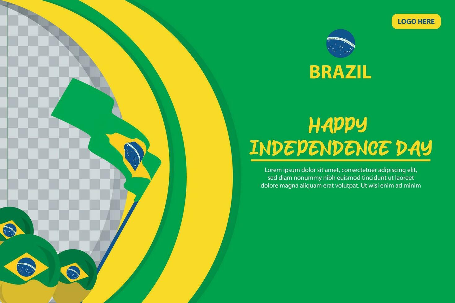 Brasilien oberoende dag 7 september firande vektor mall baner, social media posta, flygblad eller hälsning kort med gul grön tema och flagga. vektor illustration