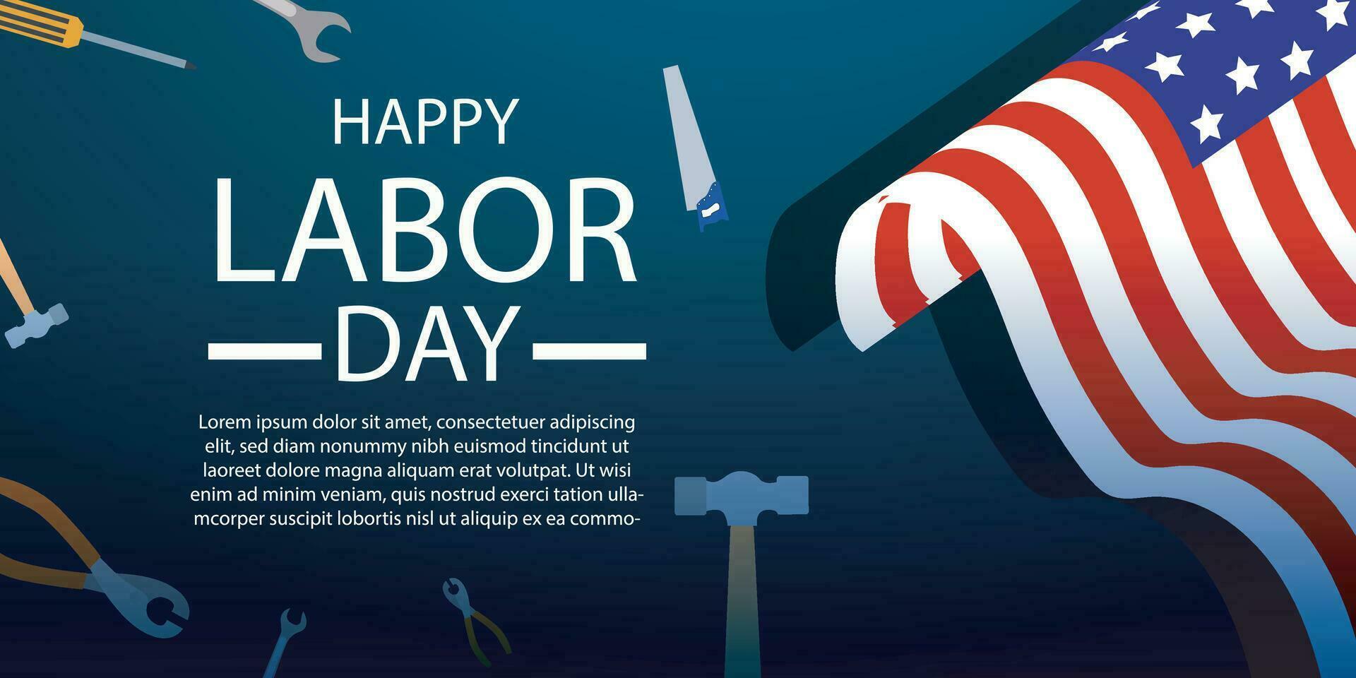 Lycklig arbetskraft dag 04 september, baner, social media posta, flygblad eller hälsning kort med arbetstagare och kamp tema och amerikan flagga. vektor illustration