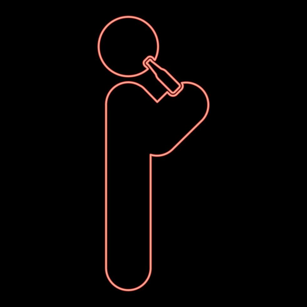 Neon- Mann Mensch Trinken Wasser Alkohol Bier von Flasche Stehen Position rot Farbe Vektor Illustration Bild eben Stil