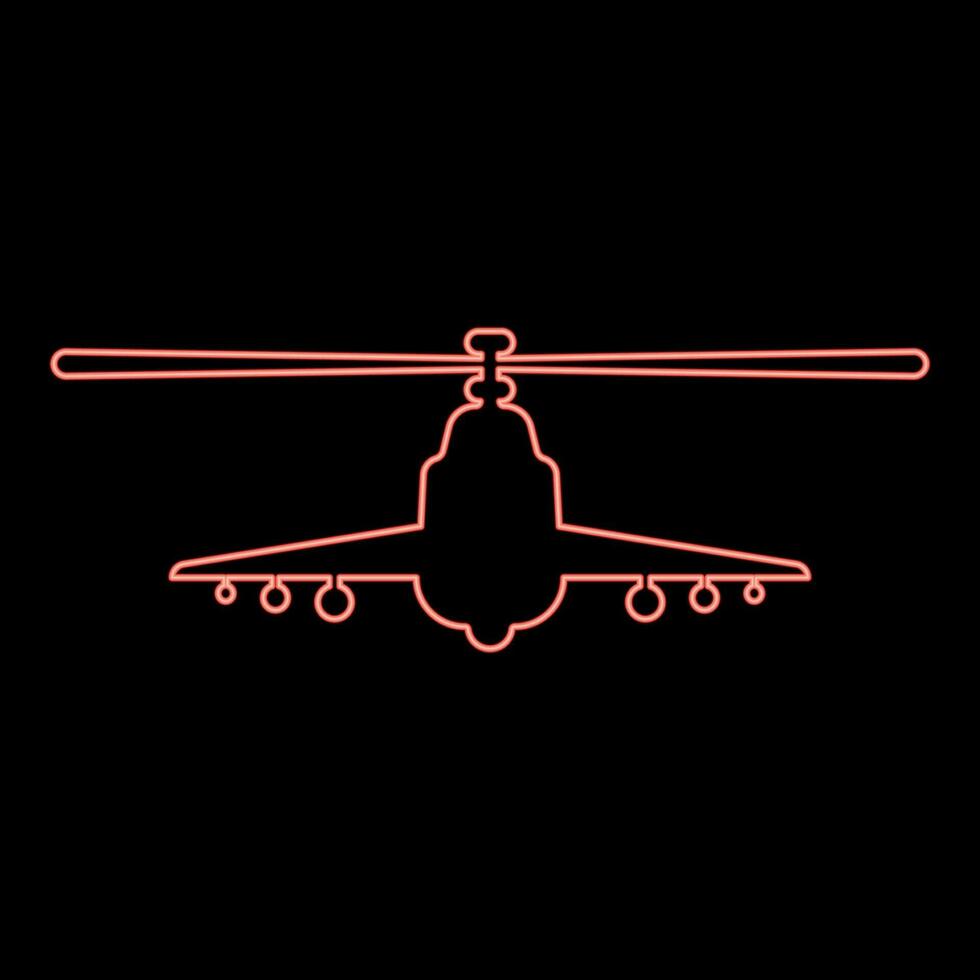 Neon- Kampf Hubschrauber Attacke Militär- Konzept Aussicht Vorderseite rot Farbe Vektor Illustration Bild eben Stil