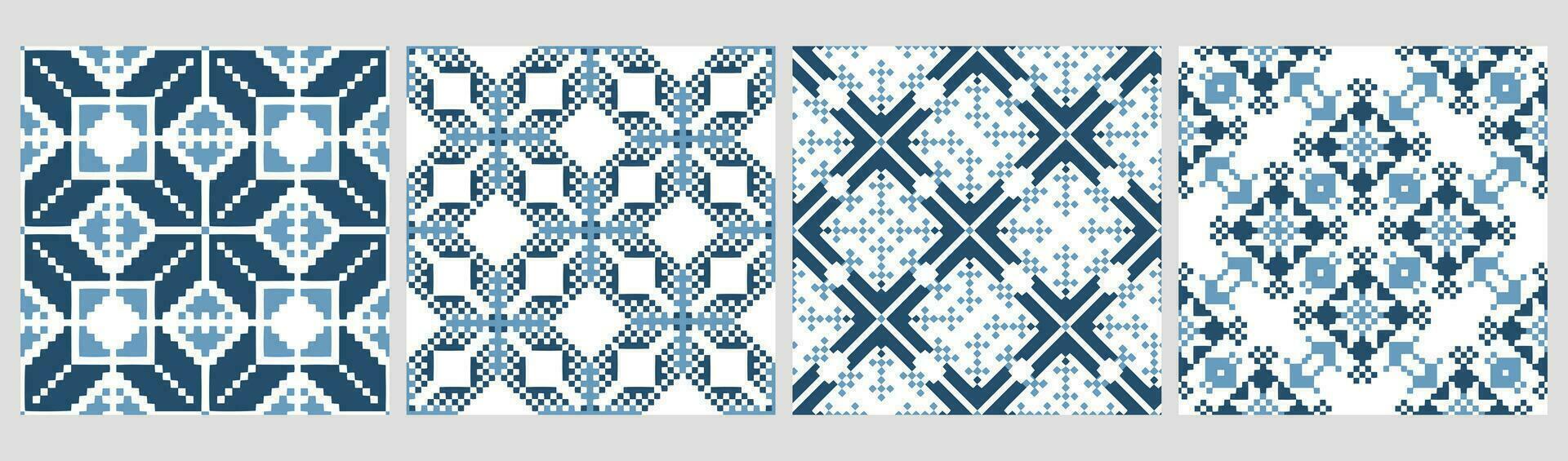 einstellen von ethnisch nahtlos Muster. geometrisch abstrakt zweifarbig Muster ethnisch Motive. drucken, Textil, Hintergrund, Vektor