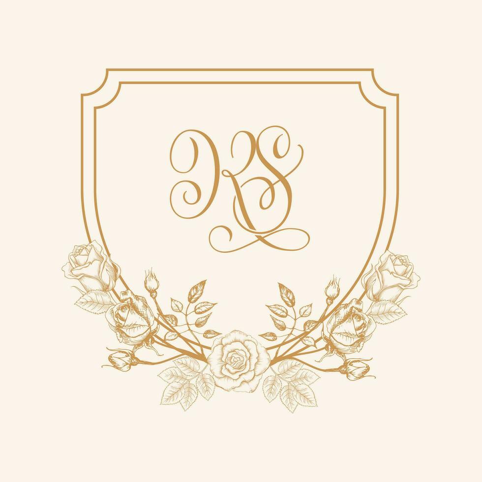 k Initiale Hochzeit Kamm Logo Monogramm. Hochzeit Logo Design mit Rose Blume Unterseite, Blumen- Hochzeit Kamm Design. vektor