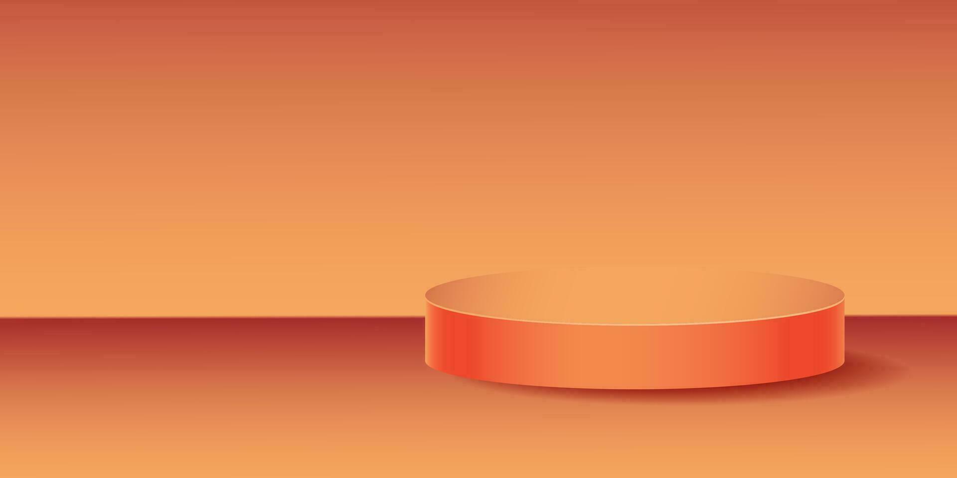 Orange Studio Hintergrund mit Bühne Podium und Sanft Licht. minimalistisch leer Sockel zum Produkt oder Objekt Präsentation. 3-d Vektor Illustration Rahmen zum Präsentation, Banner, Abdeckung, Netz, Flyer