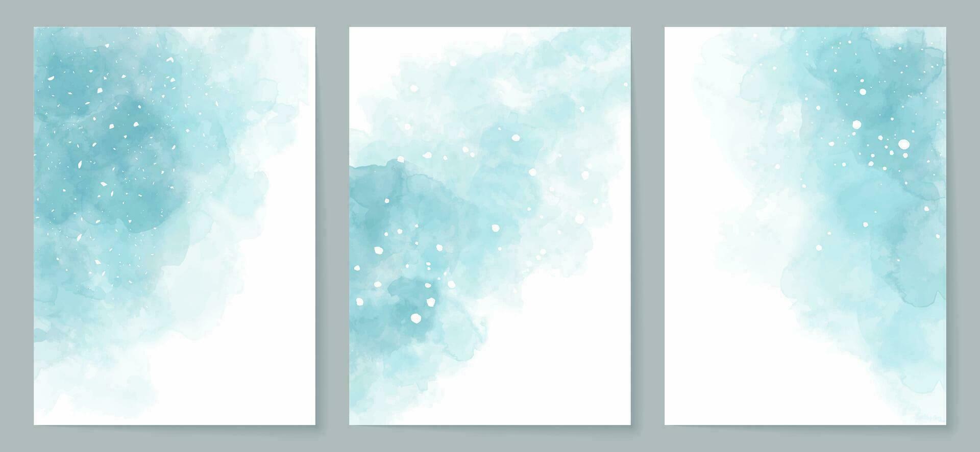 modern Aquarell Hintergrund, Banner oder elegant Karte Design zum Geburtstag einladen, Hochzeit oder Speisekarte mit abstrakt Blau Tinte Spritzer. Sammlung von Abdeckungen. Vektor Illustration.