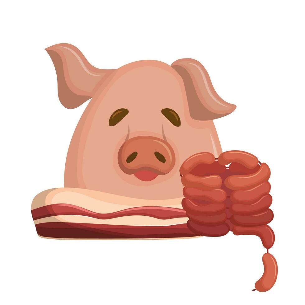 gris huvud, ister, bacon och korvar. kött delikatesser. platt vektor illustration isolerat på vit bakgrund.