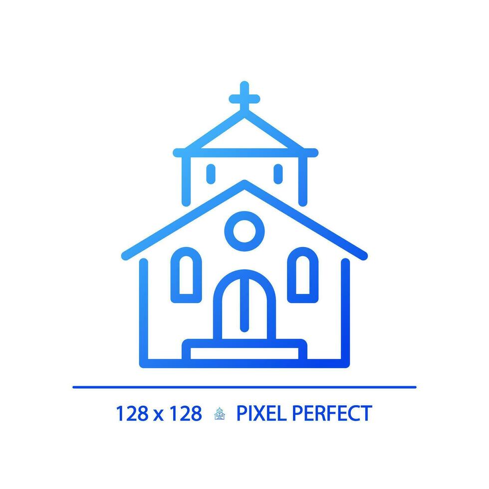 2d pixel perfekt blå lutning kyrka ikon, isolerat vektor, byggnad tunn linje illustration. vektor