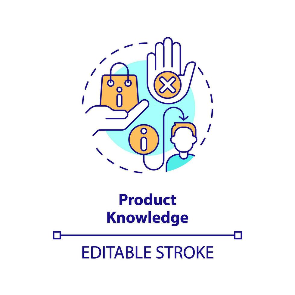 produkt kunskap mång Färg begrepp ikon. exakt information. kund service. försäljning rep. detaljhandeln försäljare. runda form linje illustration. abstrakt aning. grafisk design. lätt till använda sig av vektor