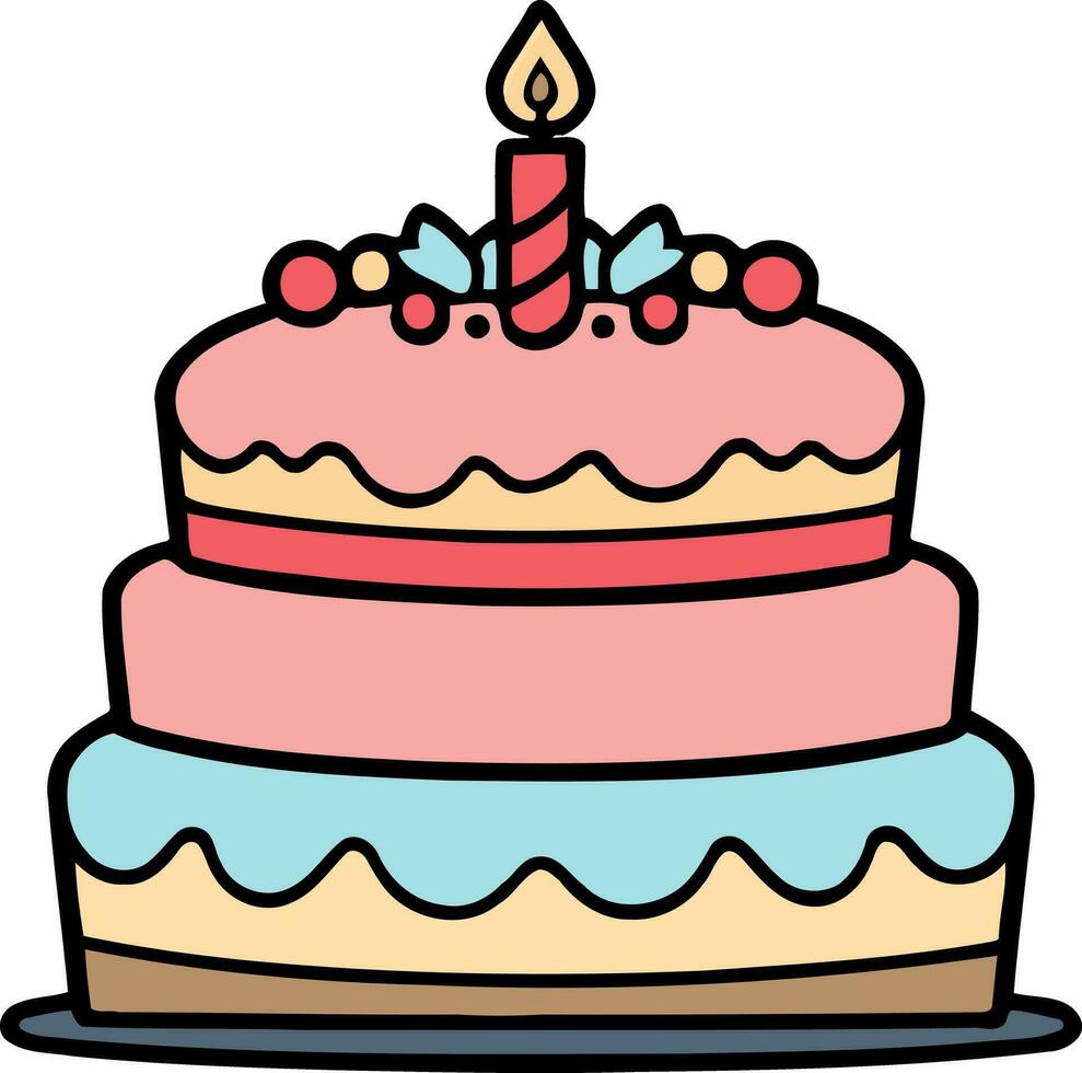 födelsedag, bröllop, syrlig kaka med ljus i platt Färg vektor design i vit bakgrund