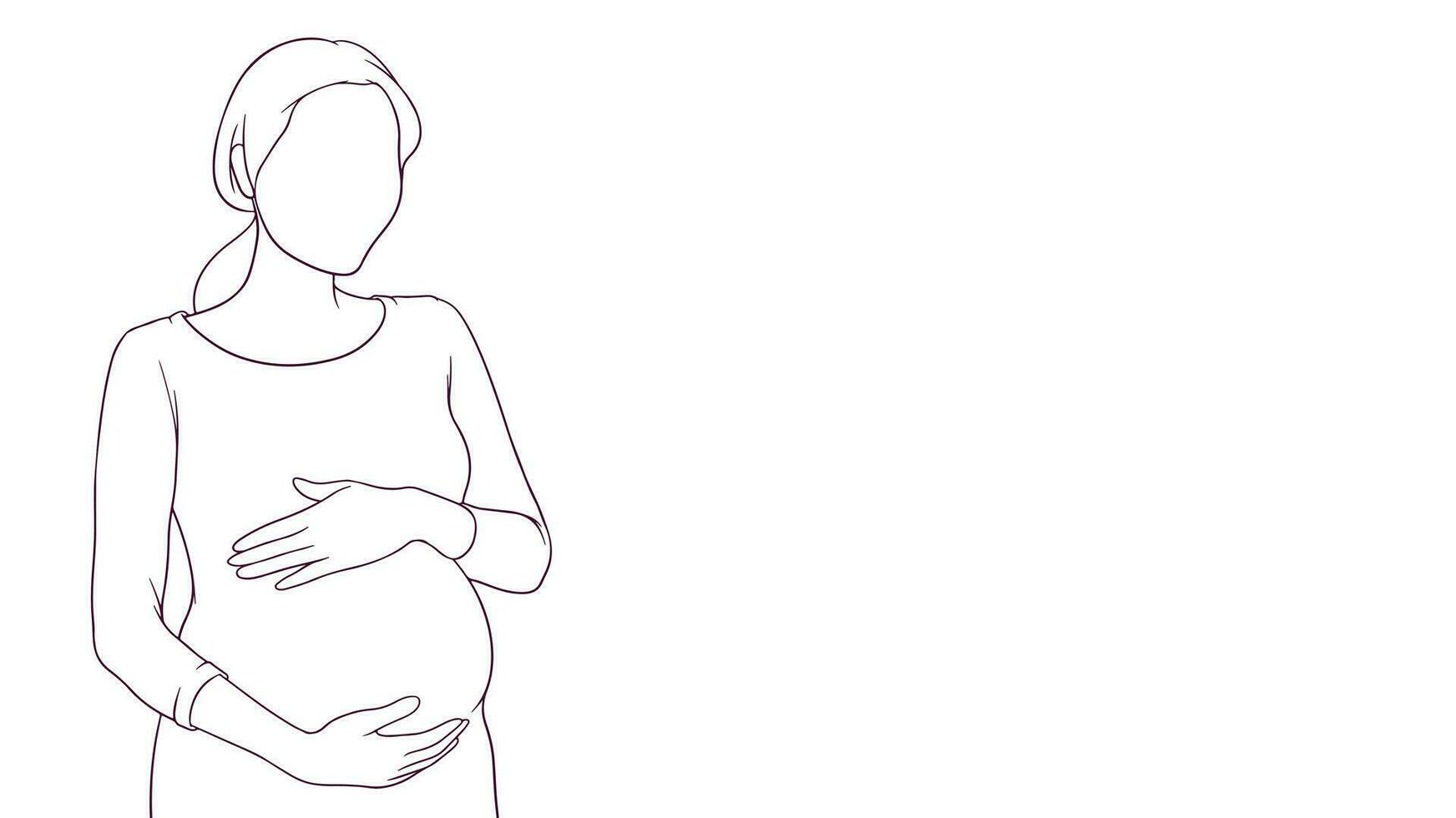 gravid mamma ömt fattande henne mage, hand dragen stil vektor illustration