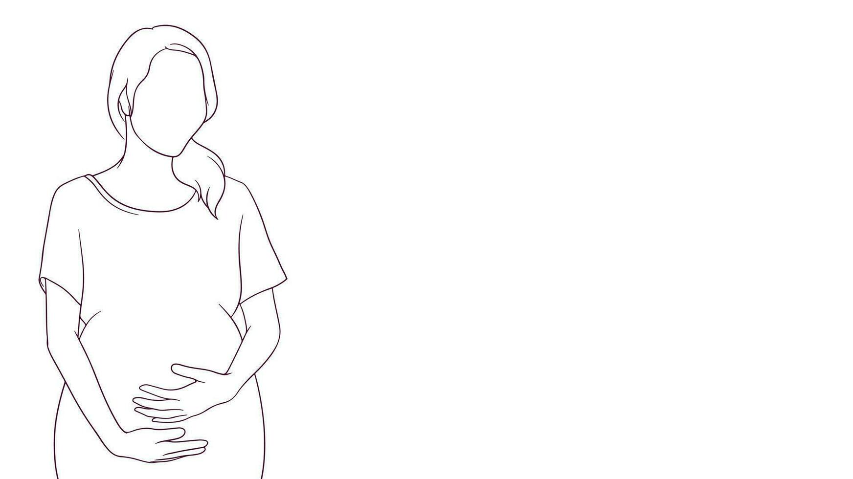gravid mamma omtänksam håll på henne mage, hand dragen stil vektor illustration