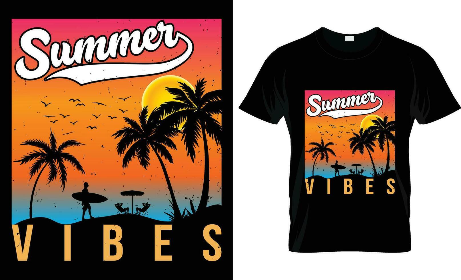 sommar vibrafon Semester tropisk strand, surfing, hav strand,, typografi retro årgång t-shirt design vektor