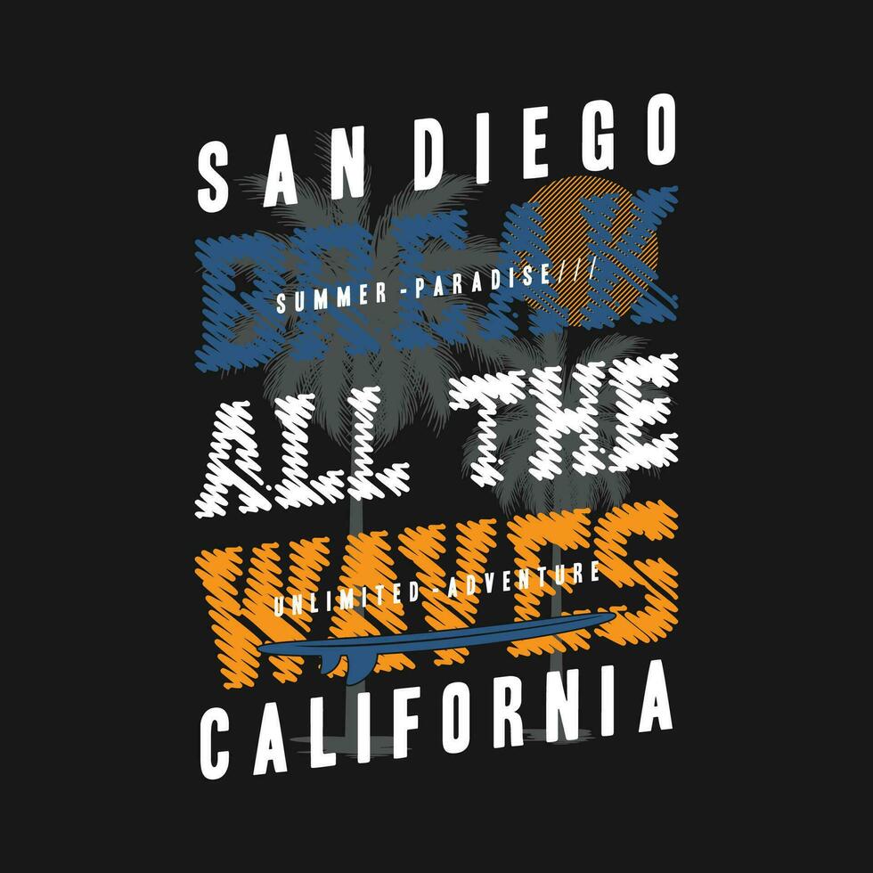 sandiego kalifornien typografi vektor, grafisk design, mode illustration, för tillfällig stil skriva ut t skjorta vektor
