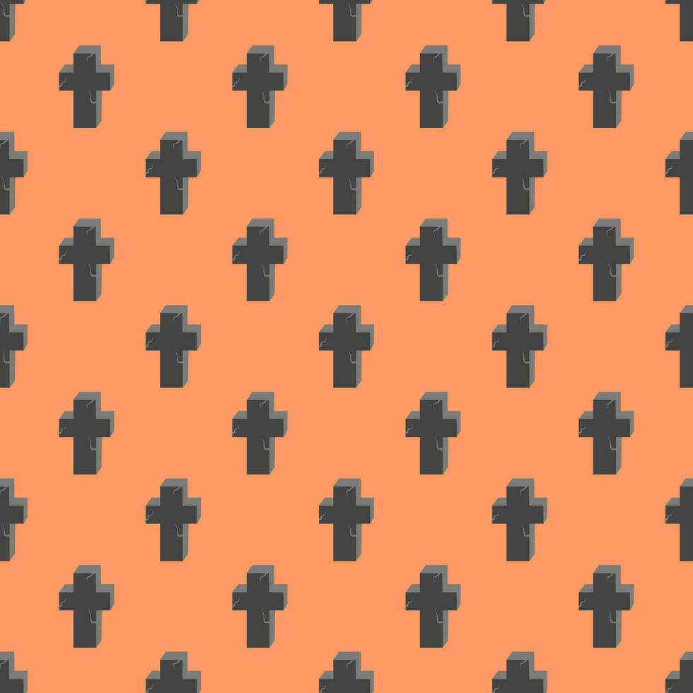 Grabstein Kreuze auf ein Orange Hintergrund. nahtlos Muster, Vektor Illustration