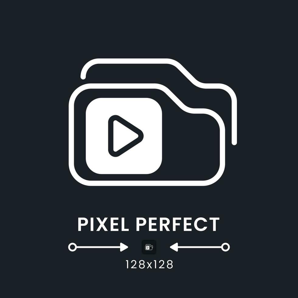 video Spellista vit fast skrivbordet ikon. strömning service. för-inspelade innehåll. pixel perfekt 128x128, översikt 4px. silhuett symbol för mörk läge. glyf piktogram. vektor isolerat bild